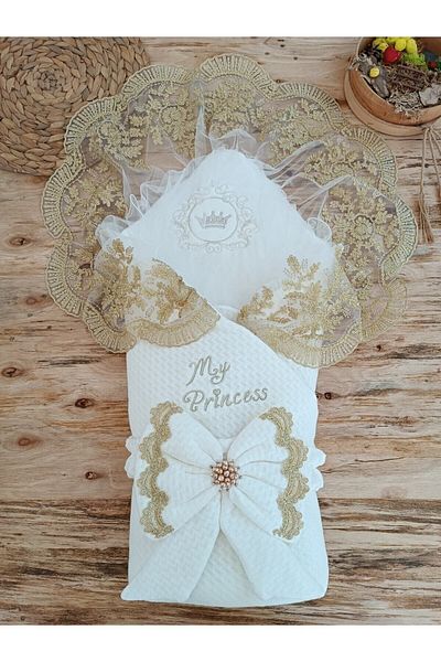 Tomuycuk My Princess Ecru Baby Girl Swaddle Baby Girl Outer Swaddle Blanket Hospital Exit Swaddle