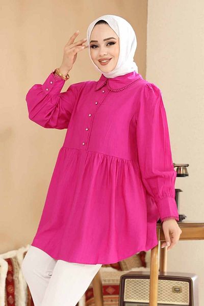Neva Style Baby Collar Fuchsia Hijab Tunic 40691F