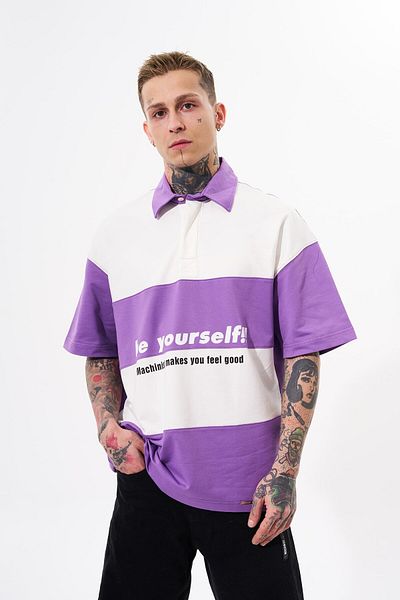 Machinist Men's Be Yourself Polo Collar Oversize Purple T-shirt