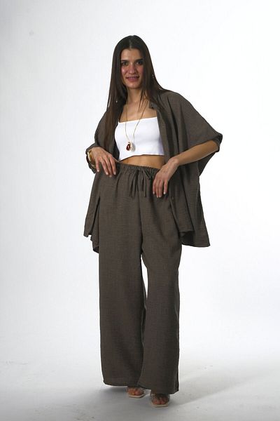 ABBRA Women's Cotton Judge Collar Elastic Waist Summer Suit
