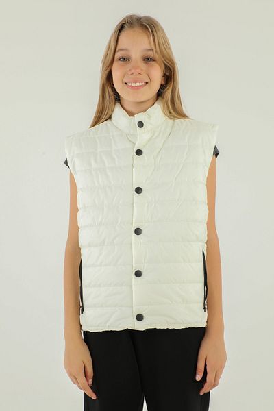 Black One Stand Collar Zipper Double Pocket Detailed Boy's Inflatable Vest