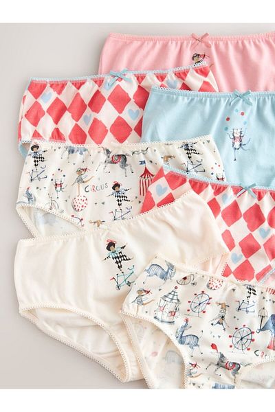 Next Baby 100% Cotton Multicolored Patterned Girl 7-Piece Panties Set