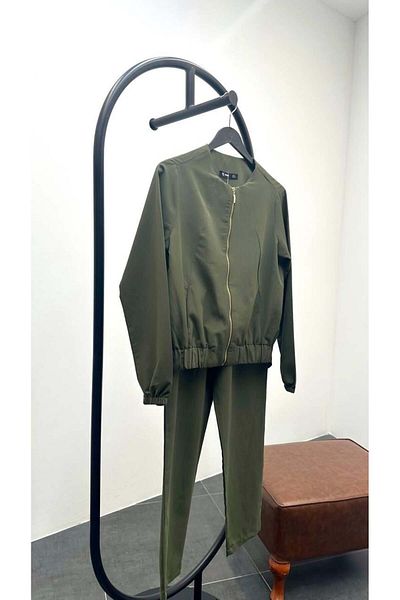 Maldia Shop Women's Zippered Jacket Pants Bottom-Top Khaki Suit