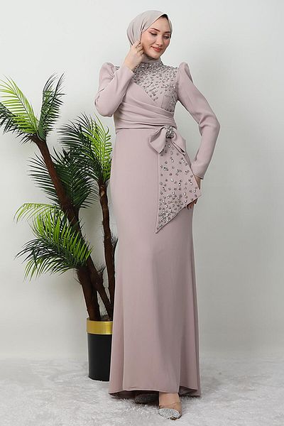 GİYZAMİLA Μπεζ Ζαφείρι Φόρεμα Hijab