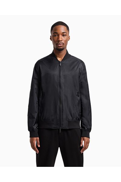 Armani Exchange Men's Regular Fit Stand Collar Back Fuzzy Logo Detailed Satin Bomber Black Jacket Xm 000195   Af12011-Uc00