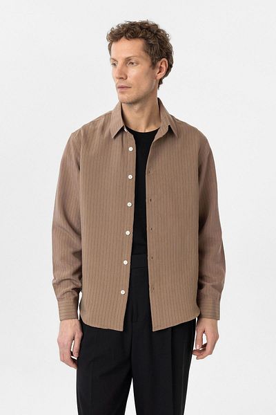 Antioch Brown Modal Fabric Relax Fit Striped Men's Shirt