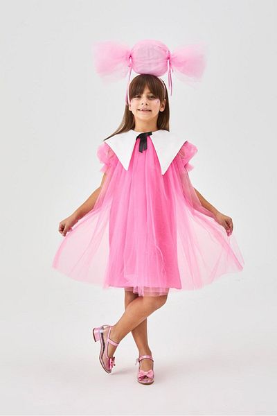 Le Mabelle Fuchsia Pointed Collar Girl's Tulle Dress - Nicole