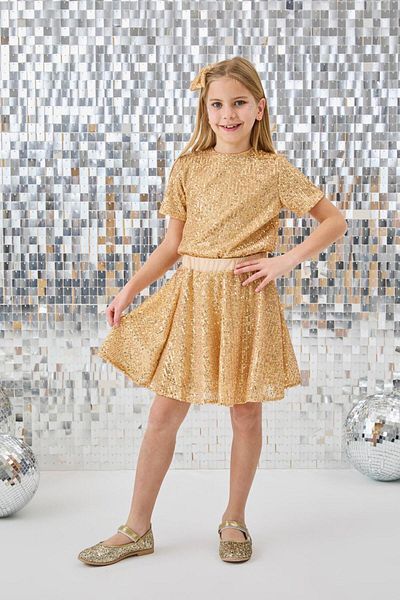 Le Mabelle Gold Sequined Girl's Double Suit - Larina