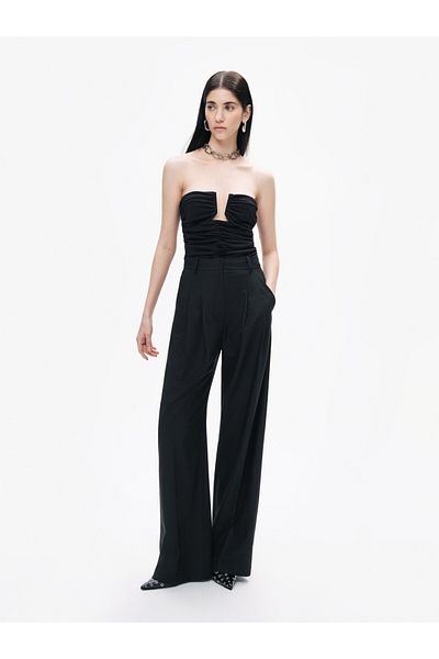 Nocturne Women's Deep Low-Cut Strapless Crop Top Black N25Yn15200-Black