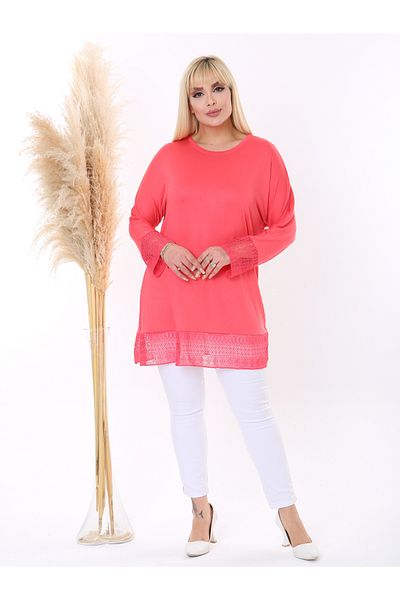 MODA Women's Large Size Lace Detail Flexible Viscos Tunic