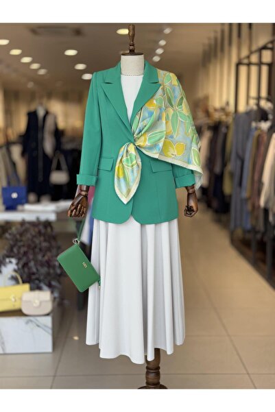 Zühre KRUVAZE YAKA TEK DÜĞMELİ YEŞİL BLAZER CEKET 0070