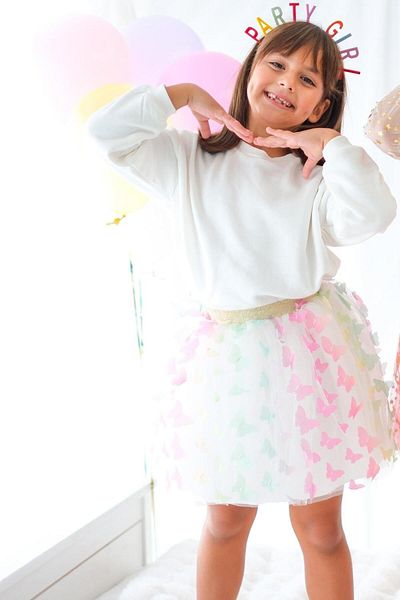 Le Mabelle Multicolored Butterfly Appliqued Girl's Tulle Skirt - Pauline