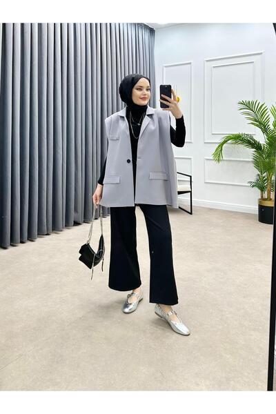 bezenstore KEMERLİ BLAZER YELEK GRİ