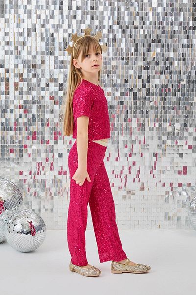 Le Mabelle Fuchsia Sequined Girl's Top and Bottom Set - Effie