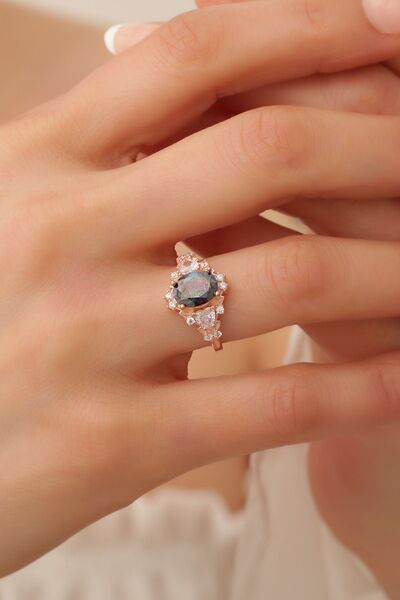 passion silver Mistik Topaz Taşlı 14 Ayar Rose Altın Kaplama Kadın Yüzük