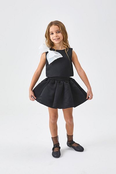 Le Mabelle Girl's Double Suit with Black Organza Bow - Gale