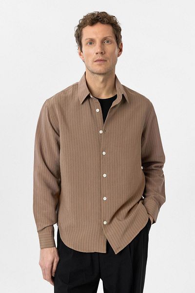 Antioch Brown Modal Fabric Relax Fit Striped Men's Shirt