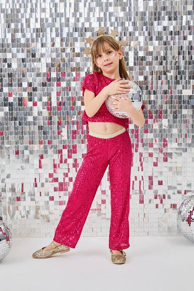 Le Mabelle Fuchsia Sequined Girl's Top and Bottom Set - Effie