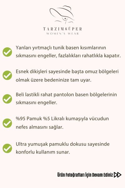 tarzımsüper Large Size Side Slit Comfort Model Comfortable 2-Piece Tunic with Trousers Stylish 2-Piece Bottom-Top Set