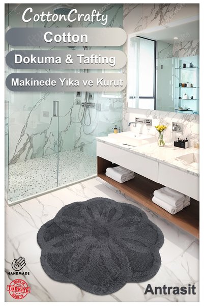 Cotton Crafty Cotton Tufting Water Absorbent Bath Mat, Bathroom Carpet Lotus 100 X 100 cm Anthracite