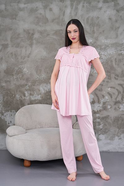 LOHOUSE Women's Powder Lace Special Design Maternity Maternity Pajama Set