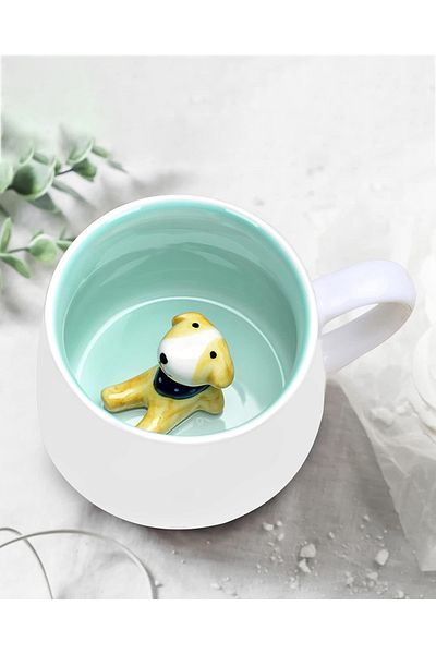 MUKKO HOME 3D Porcelain Mug – Cute Dog Figure in Scarf, 350 Ml, Fun and Original Design