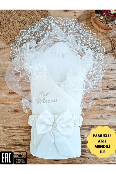 Tomuycuk Ecru Baby Girl Blanket - Lace Swaddle, 100% Natural Cotton Gift