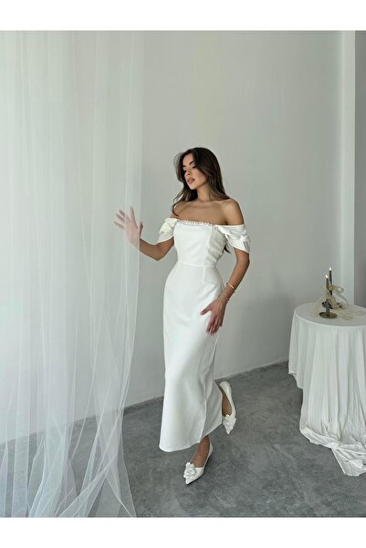 conconmoda Elenor Uzun Atlas Elbise