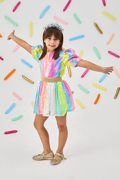 Le Mabelle Multicolored Rainbow Sequin Girl's Skirt - Dena