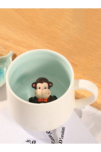 MUKKO HOME 3D Porcelain Mug – with Cute Monkey Figure, 350 Ml, Fun and Stylish Design
