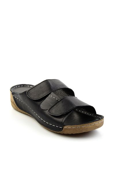 Bambi Black Leather Women's Slippers K 04331023203