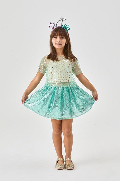 Le Mabelle Mint Sequined Girl's Skirt - Gracie