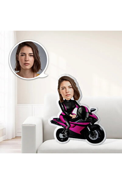 Hediyefoni Kişiye Özel Motorcu Kadın Şekilli Yastık