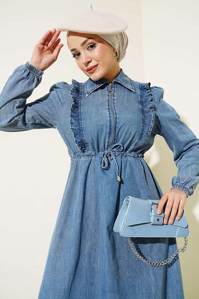 VELLICHOR ROCHIE DE DENIM CU FERMOAR CU VOLANE