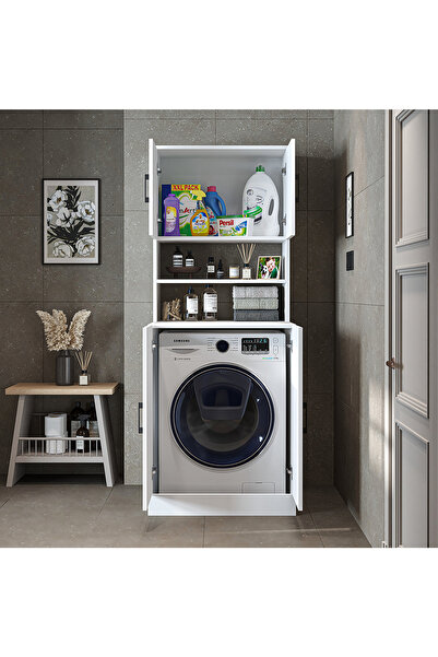 ROOMART Çamaşır-Kurutma Makinesi Dolabı Kapaklı Banyo Dolabı
