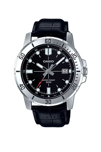 Casio Casio Men's Analog-Digital Leather Strap Watch MTP-VD01L-1EVUDF - 45 mm - Black