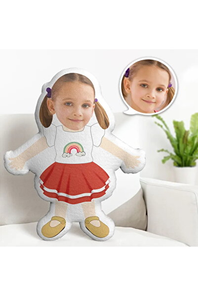 Hediyefoni Kişiye Özel Gökkuşağı Elbiseli Kız Şekilli Yastık