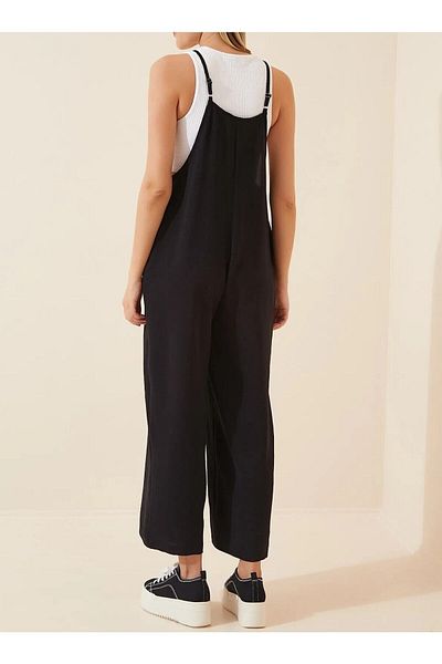 MODAMERSİ Woman's Black Pocket Gardening Jumpsuit Um7019
