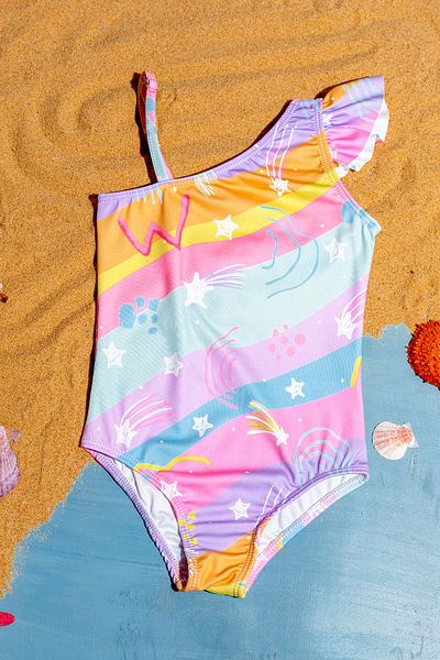 Beniizle Star Pattern One Shoulder Girl's Swimsuit