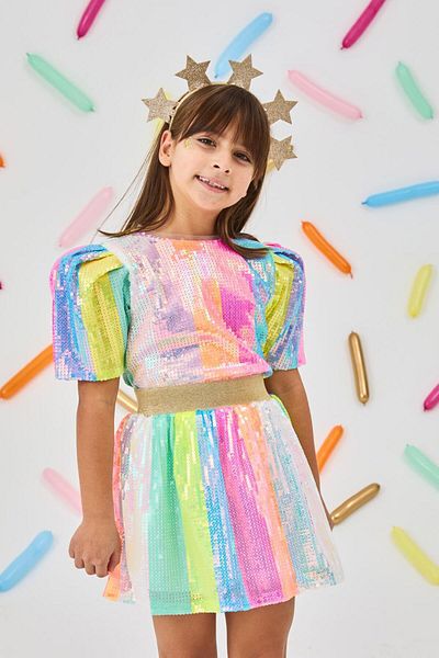Le Mabelle Multicolored Rainbow Sequin Girl's Skirt - Dena