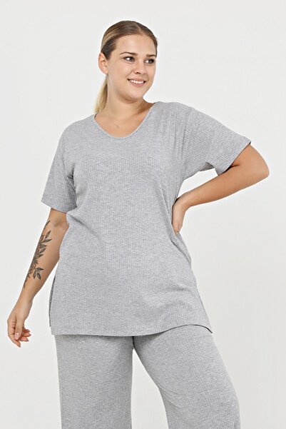 tarzımsüper Large Size Side Slit Comfort Model Comfortable 2-Piece Tunic with Trousers Stylish 2-Piece Bottom-Top Set