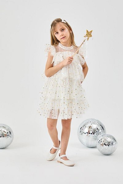 Le Mabelle Ecru Starry Layered Girl's Tulle Dress - Essie