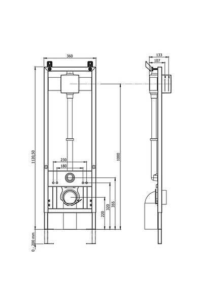 MEGA Cadru incastrat pentru WC suspendat, supapa de golire 3/6L, fara rezervor de apa, racord 1"
