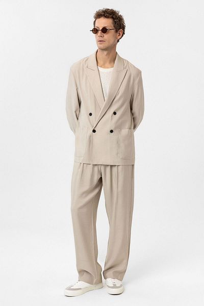 Antioch Beige Relax Fit Diagonal Slim Men's Blazer Jacket
