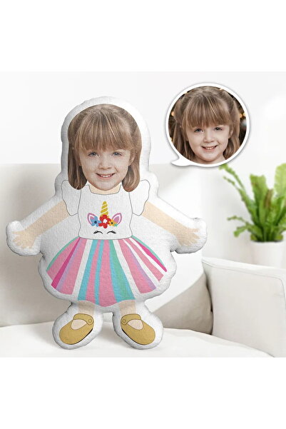 Hediyefoni Kişiye Özel Unicorn Elbiseli Kız Şekilli Yastık
