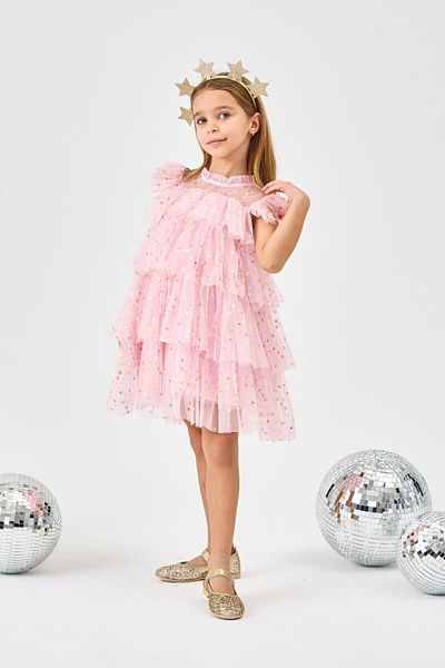 Le Mabelle Ροζ Starry Layered Girl's Tulle φόρεμα - Essie