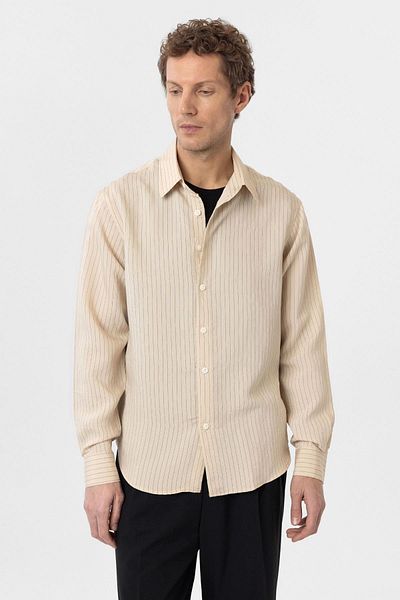 Antioch Beige Modal Fabric Relax Fit Striped Men's Shirt