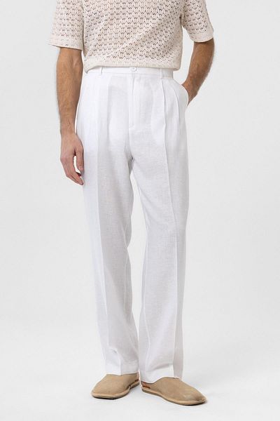Antioch White Linen Blended Men's Baggy Trousers