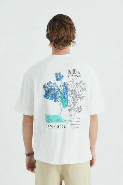 fame-stoned Tricou alb unisex cu imprimeu Vincent Van Gogh, 100% bumbac, brodat