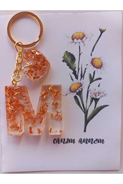 demirbasavm سلسلة مفاتيح إيبكسي مصنوعة يدويًا على شكل حرف M لعيد الأم